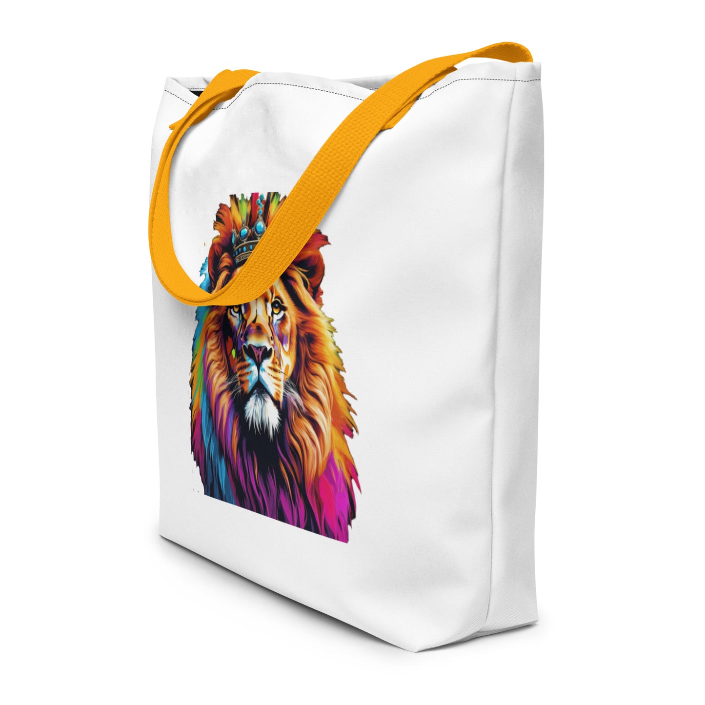 All-Over Print Large Tote Bag - Lion with Colorful Mane and Crown