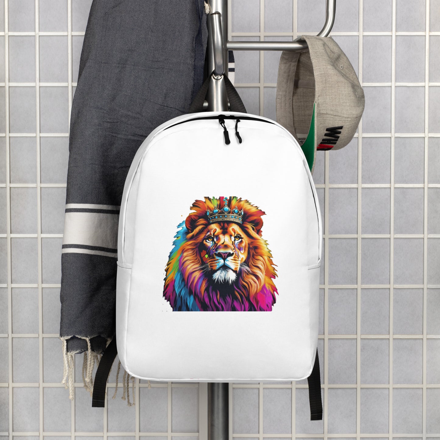 Minimalist Backpack - Lion with Colorful Mane and Crown