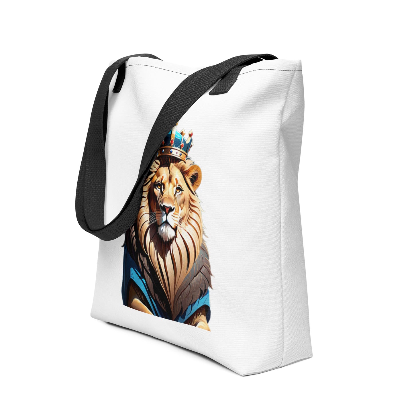 Tote bag Lion with Blue Attire and Crown