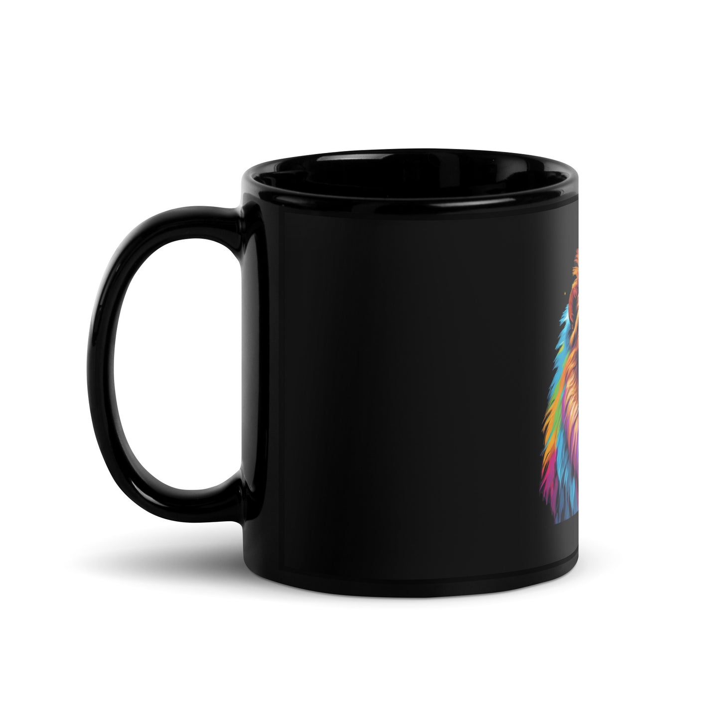 Black Glossy Mug - Lion with Colorful Mane and Crown