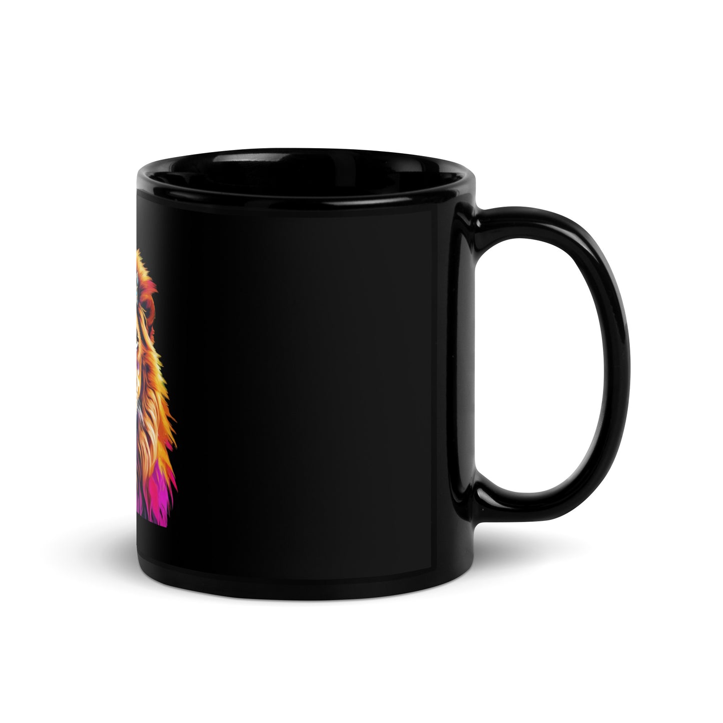 Black Glossy Mug - Lion with Colorful Mane and Crown