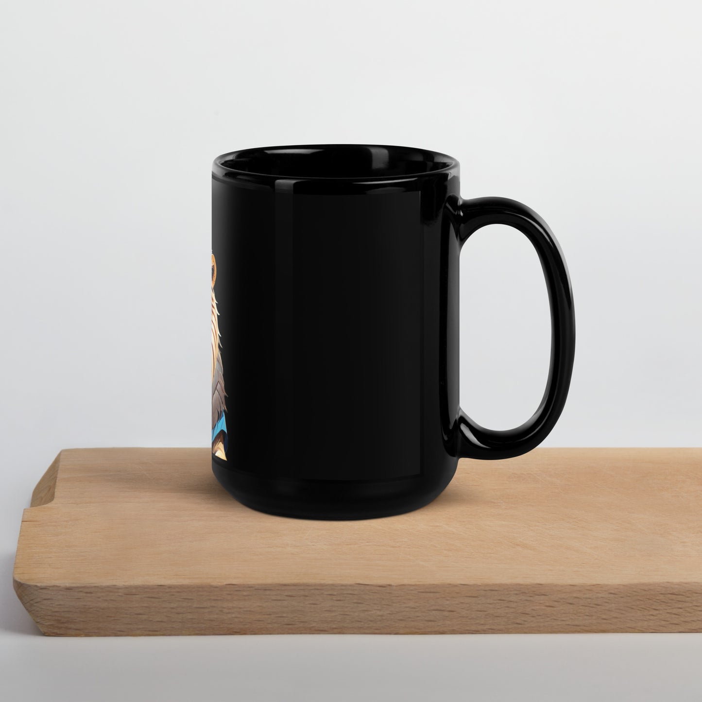 Black Glossy Mug - Lion with Blue Attire and Crown