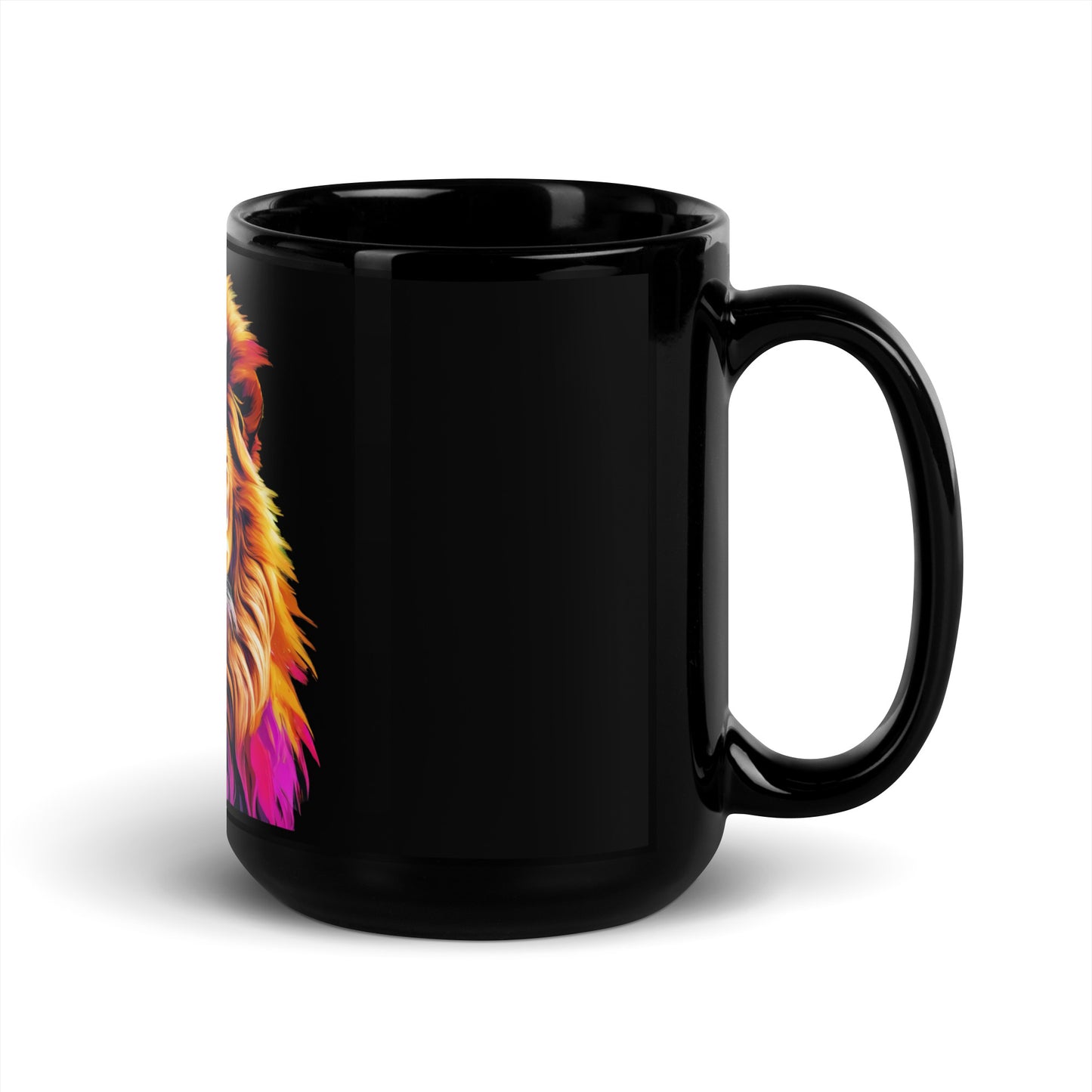 Black Glossy Mug - Lion with Colorful Mane and Crown