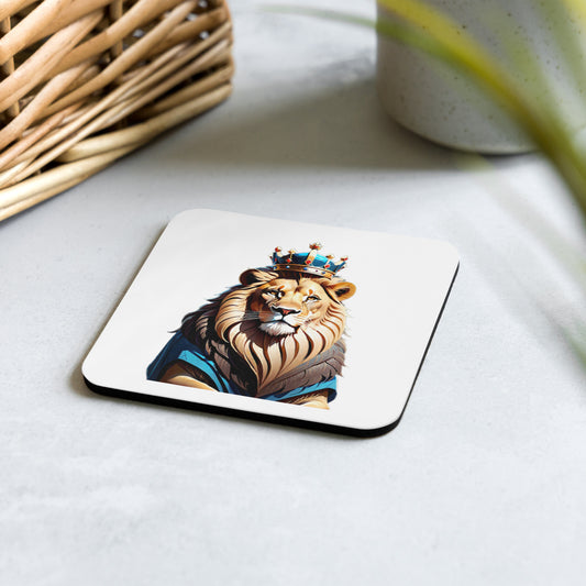 Cork-back coaster - Lion with Blue Attire and Crown