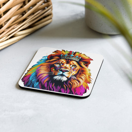 Cork-back coaster - Lion with Colorful Mane and Crown