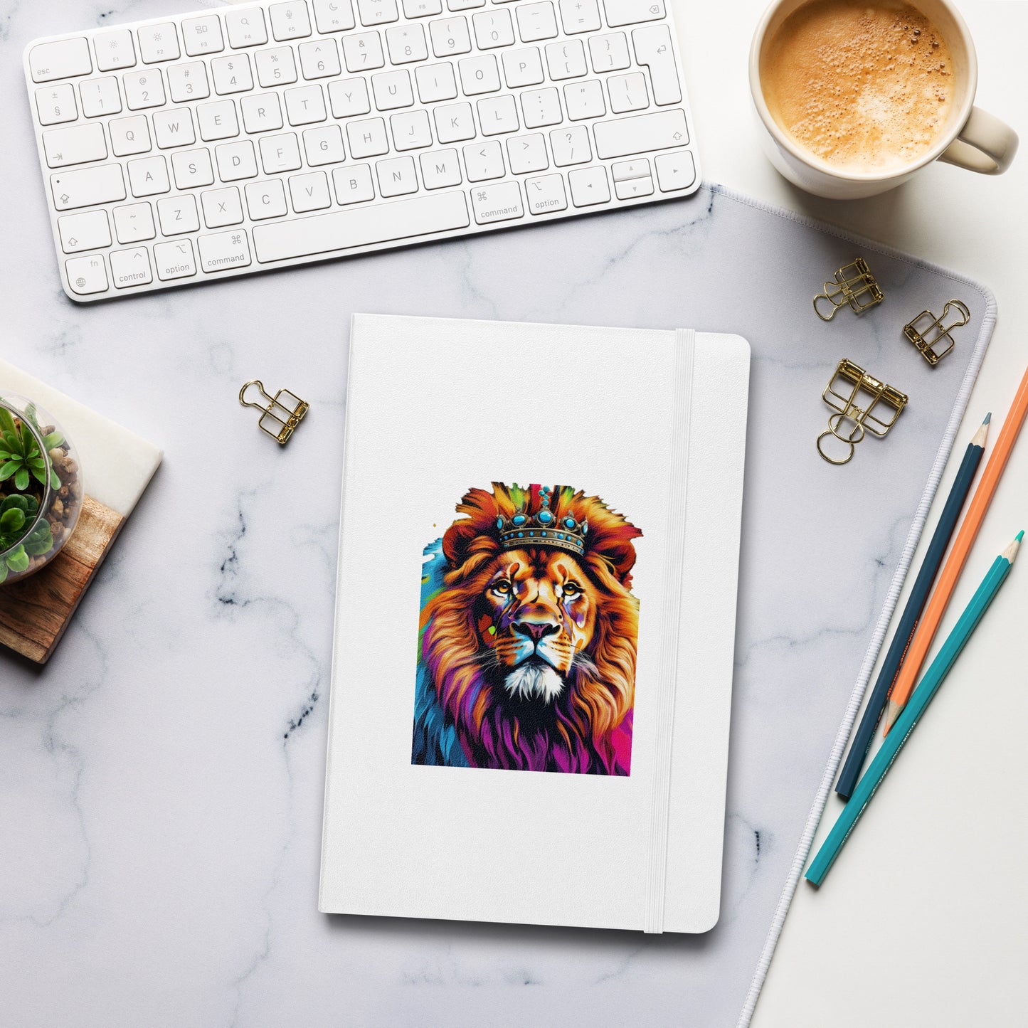 Hardcover bound notebook - Lion with Colorful Mane and Crown