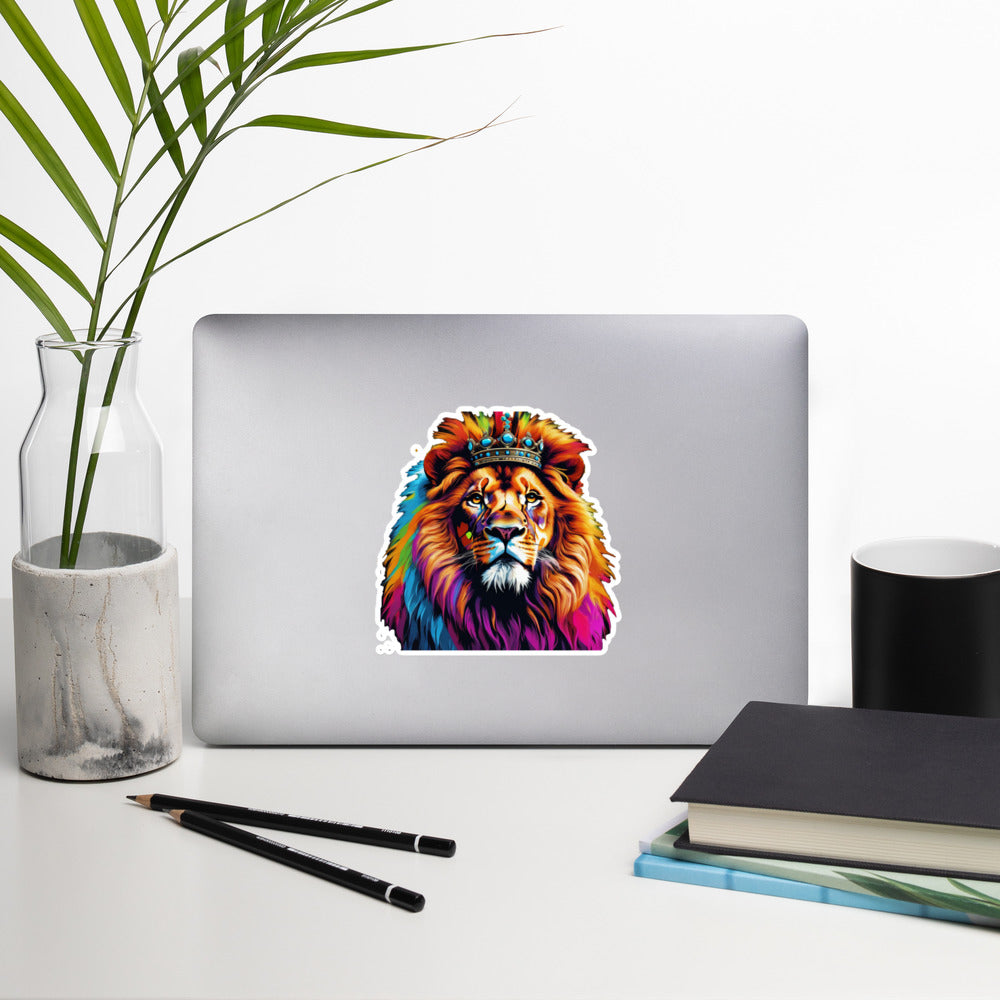 Bubble-free stickers - Lion with Colorful Mane and Crown