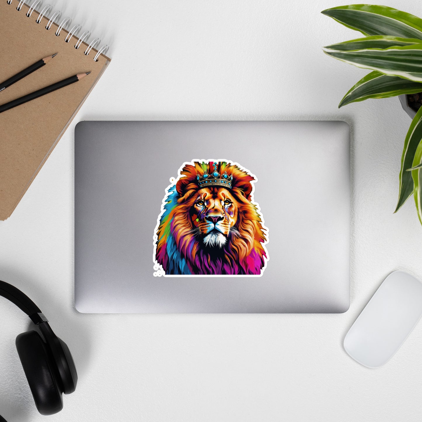 Bubble-free stickers - Lion with Colorful Mane and Crown