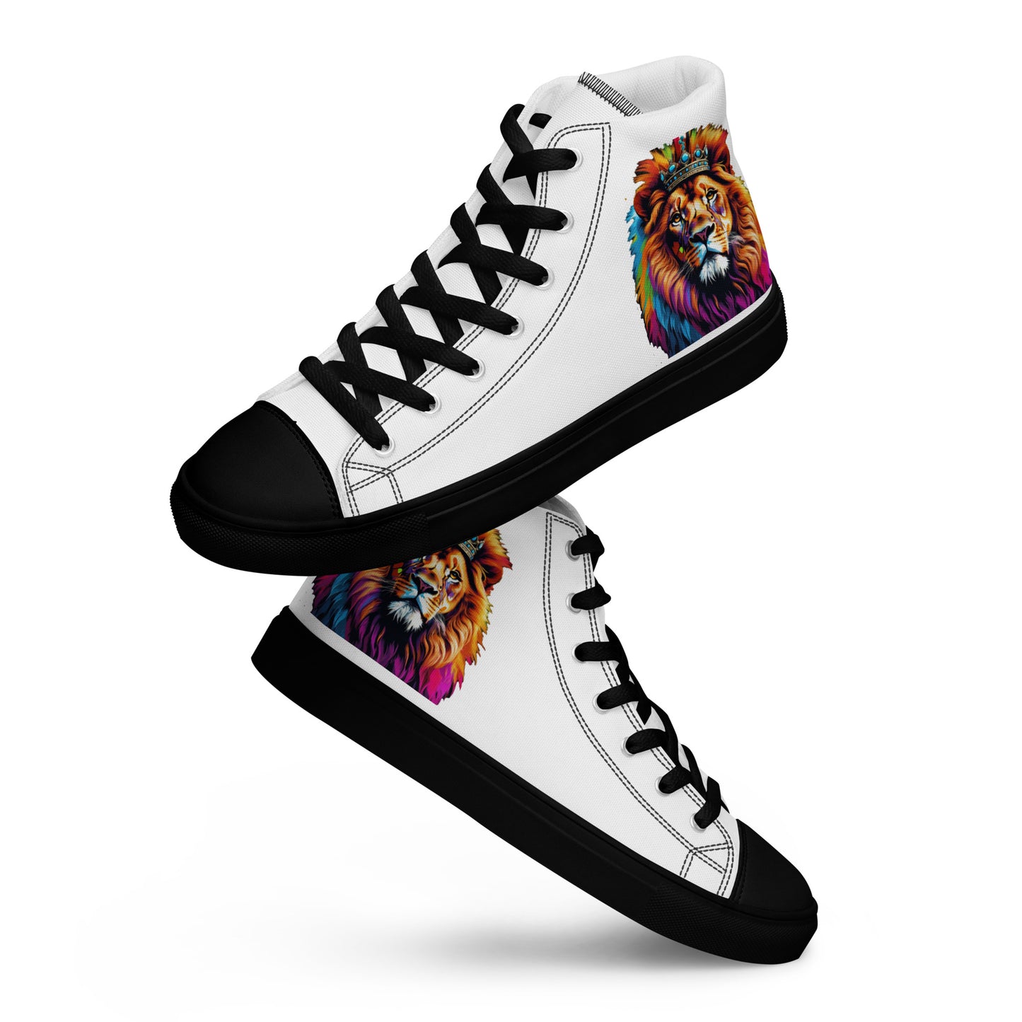 Men’s high top canvas shoes - Lion with Colorful Mane and Crown