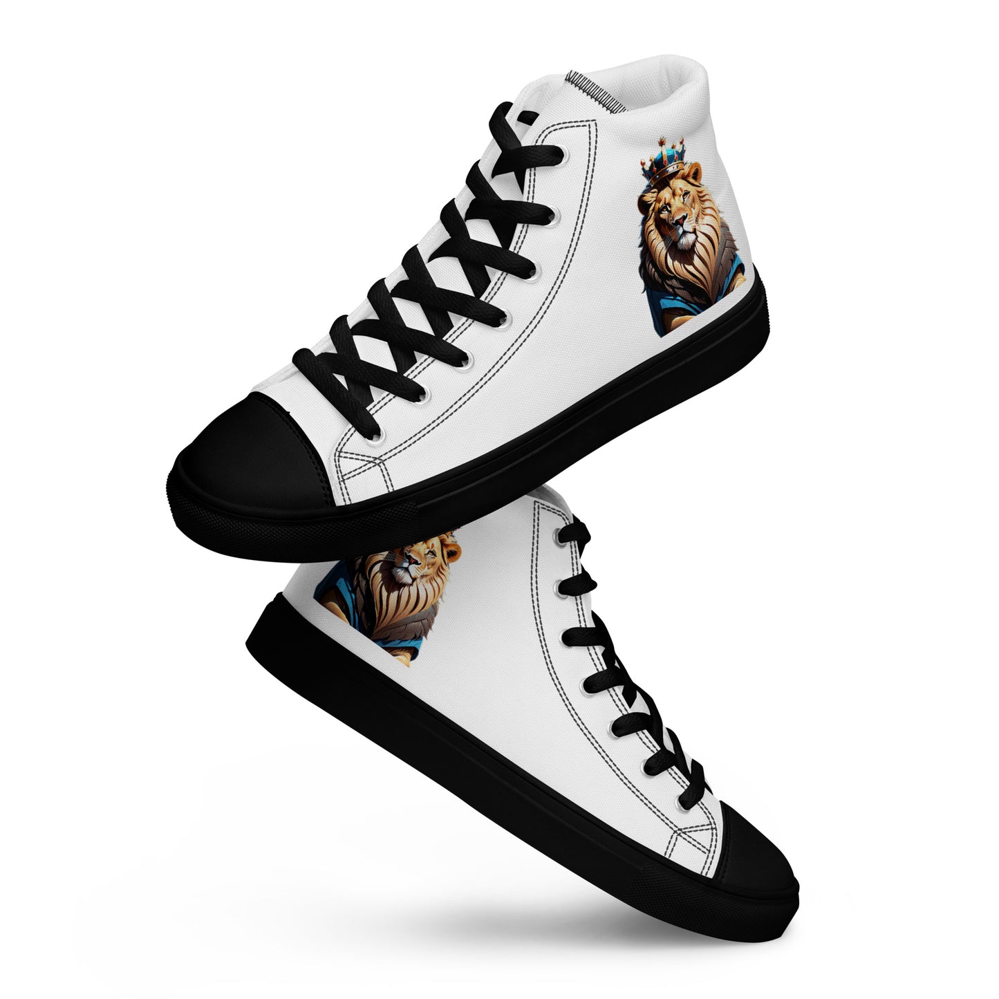 Men’s high top canvas shoes - Lion with Blue Attire with Crown