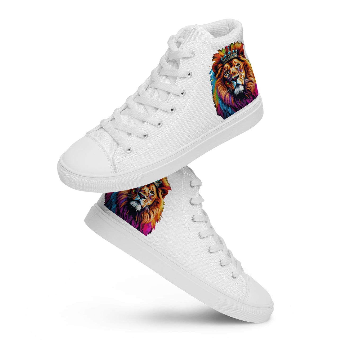 Men’s high top canvas shoes - Lion with Colorful Mane and Crown