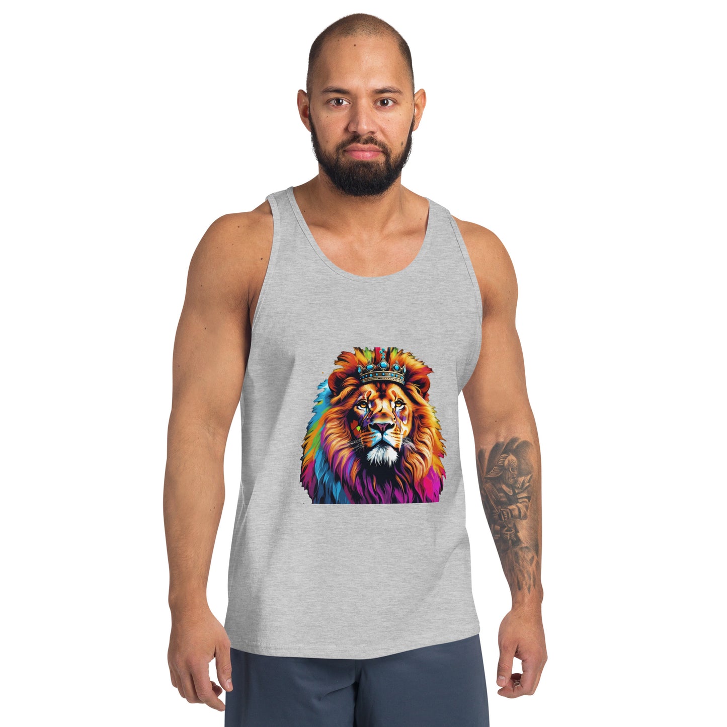 Men's Tank Top Lion with Colorful Mane and Crown