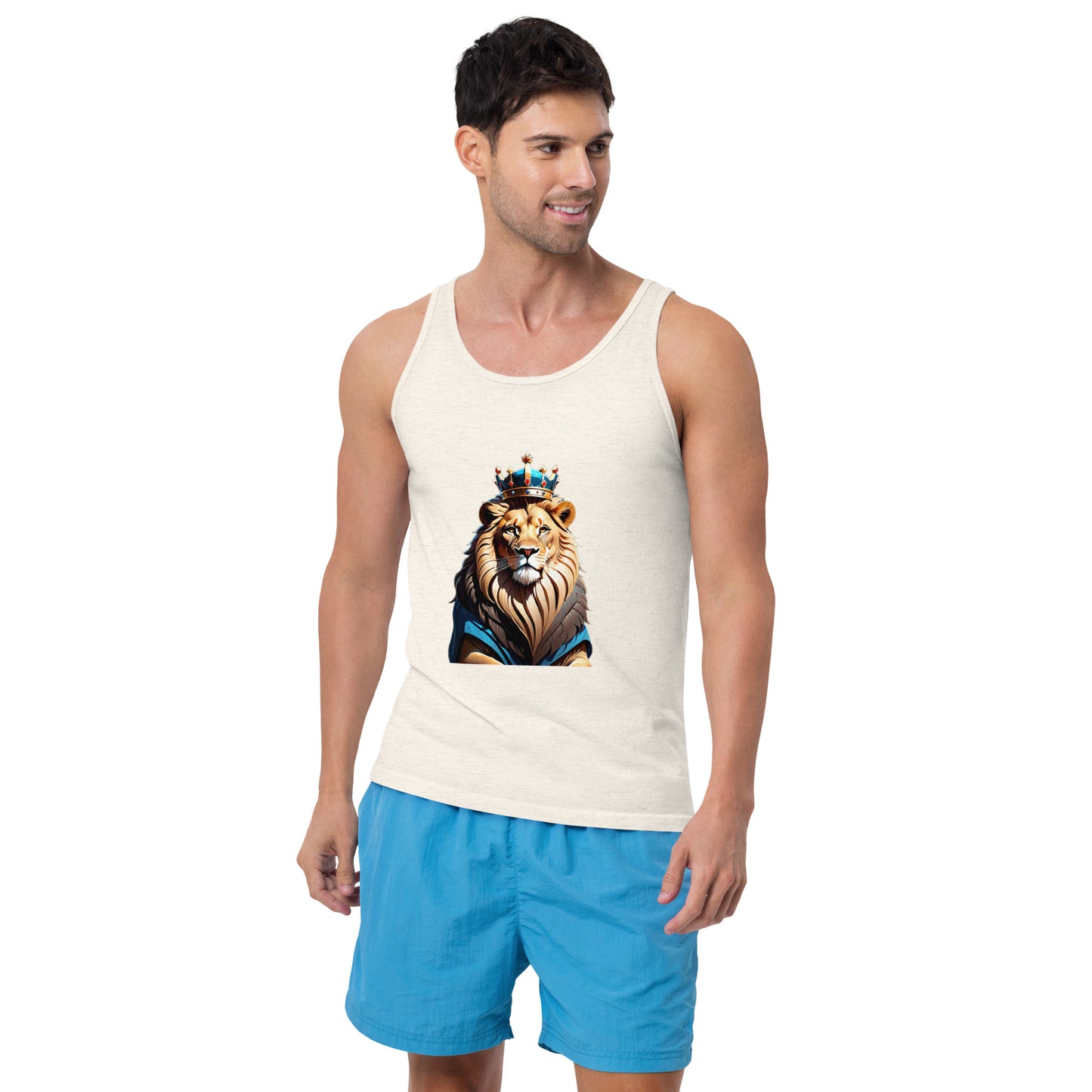 Men's Tank Top - Lion with Blue Attire and Crown