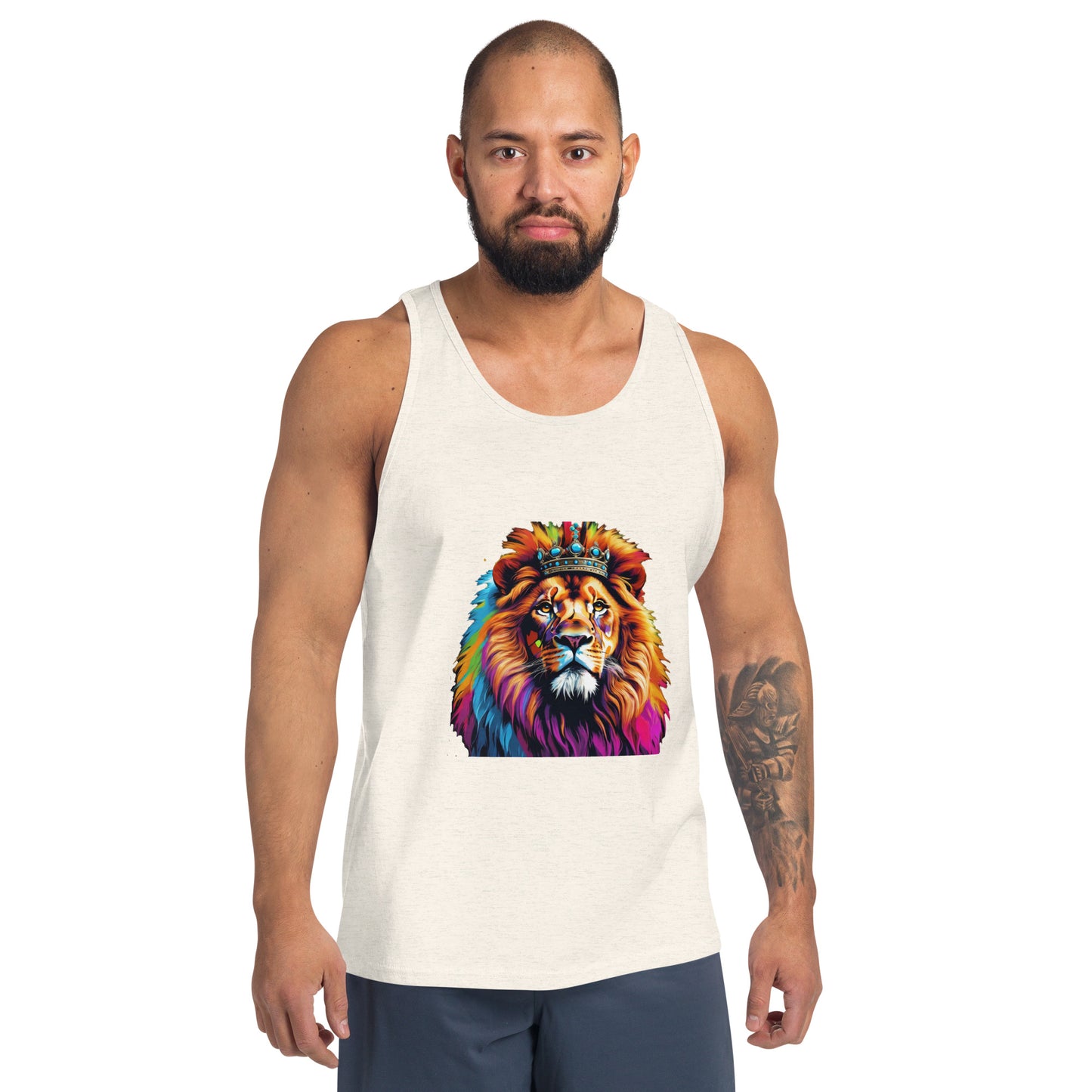 Men's Tank Top Lion with Colorful Mane and Crown