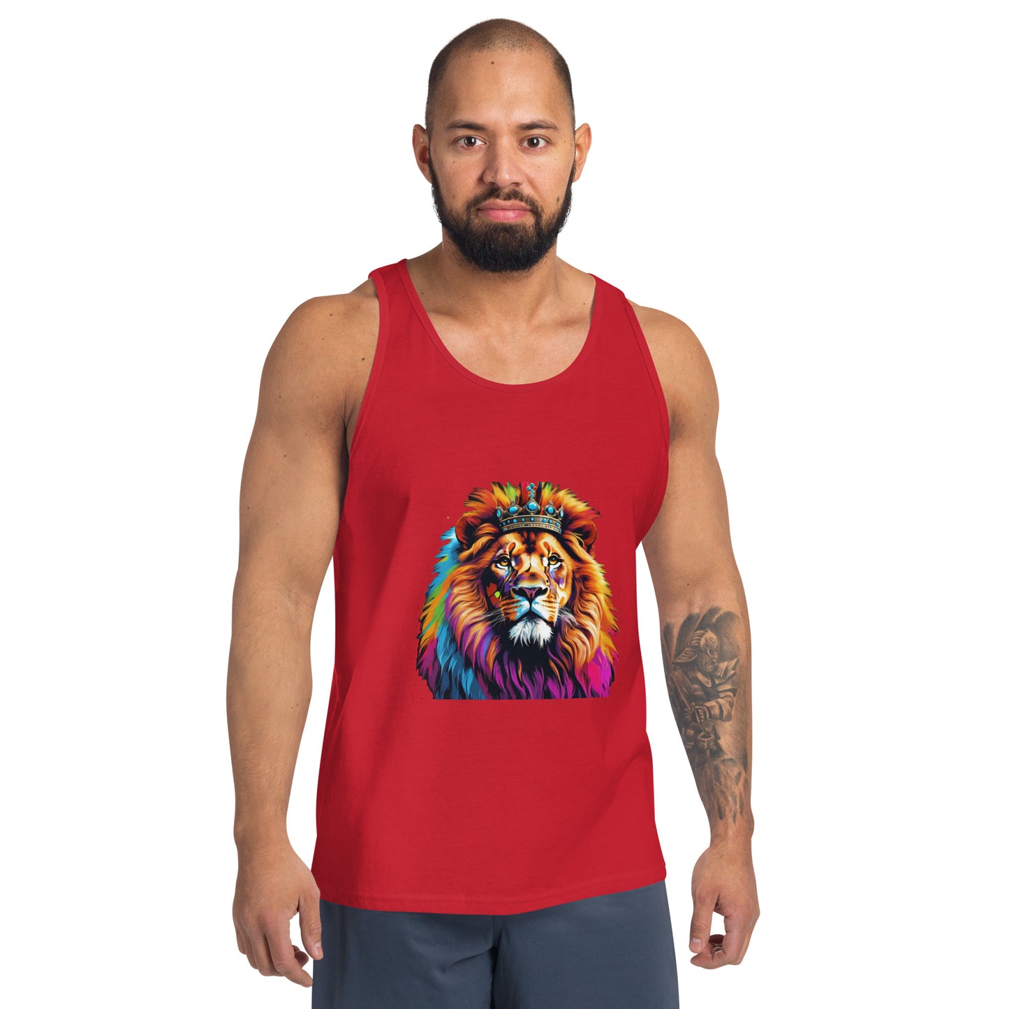 Men's Tank Top Lion with Colorful Mane and Crown