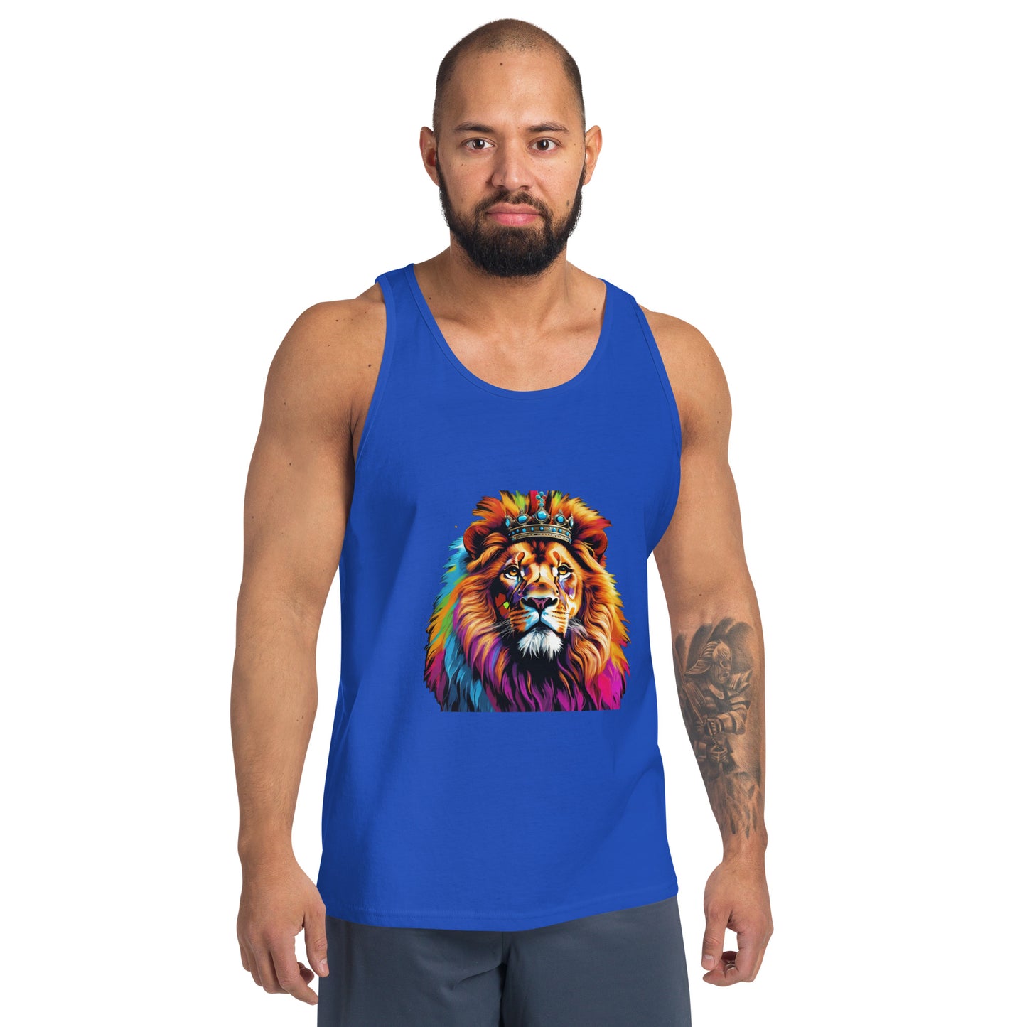 Men's Tank Top Lion with Colorful Mane and Crown