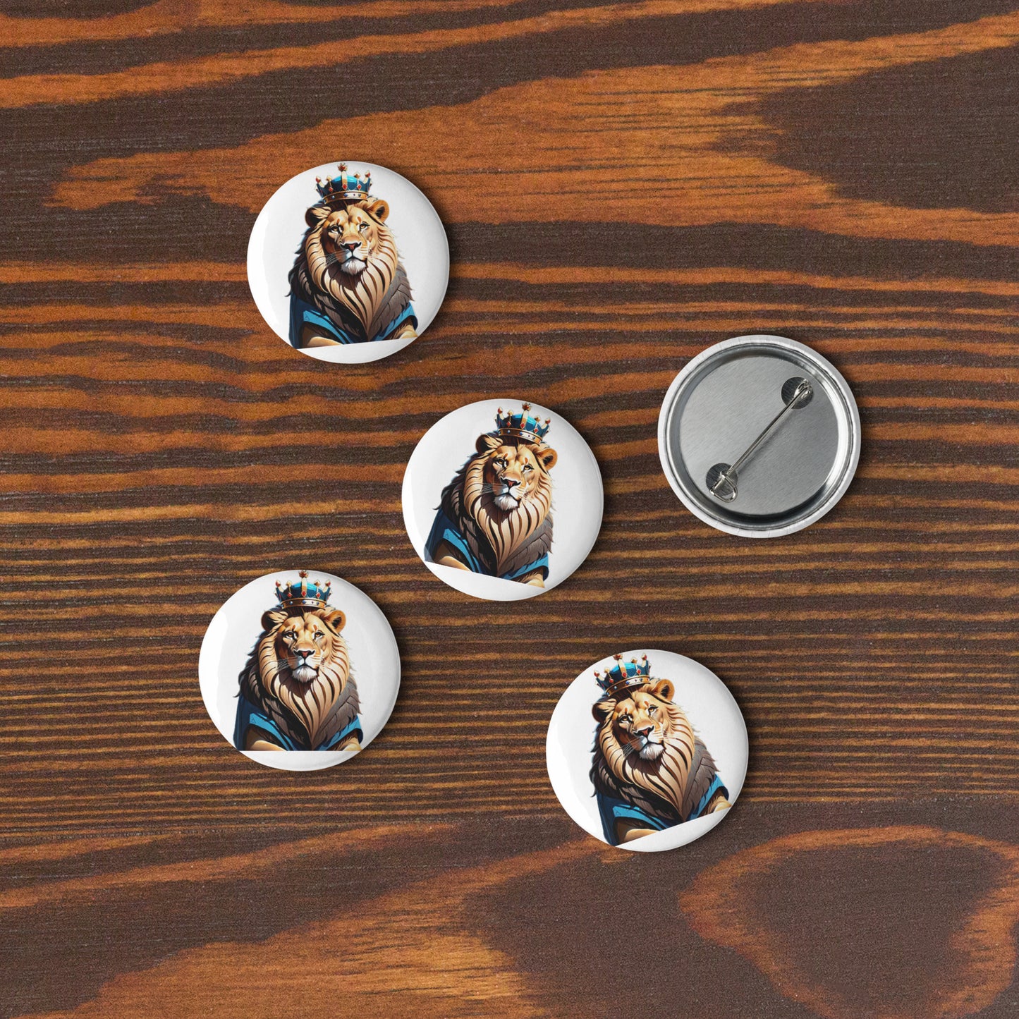 Set of pin buttons - Lion with Blue Attire and Crown