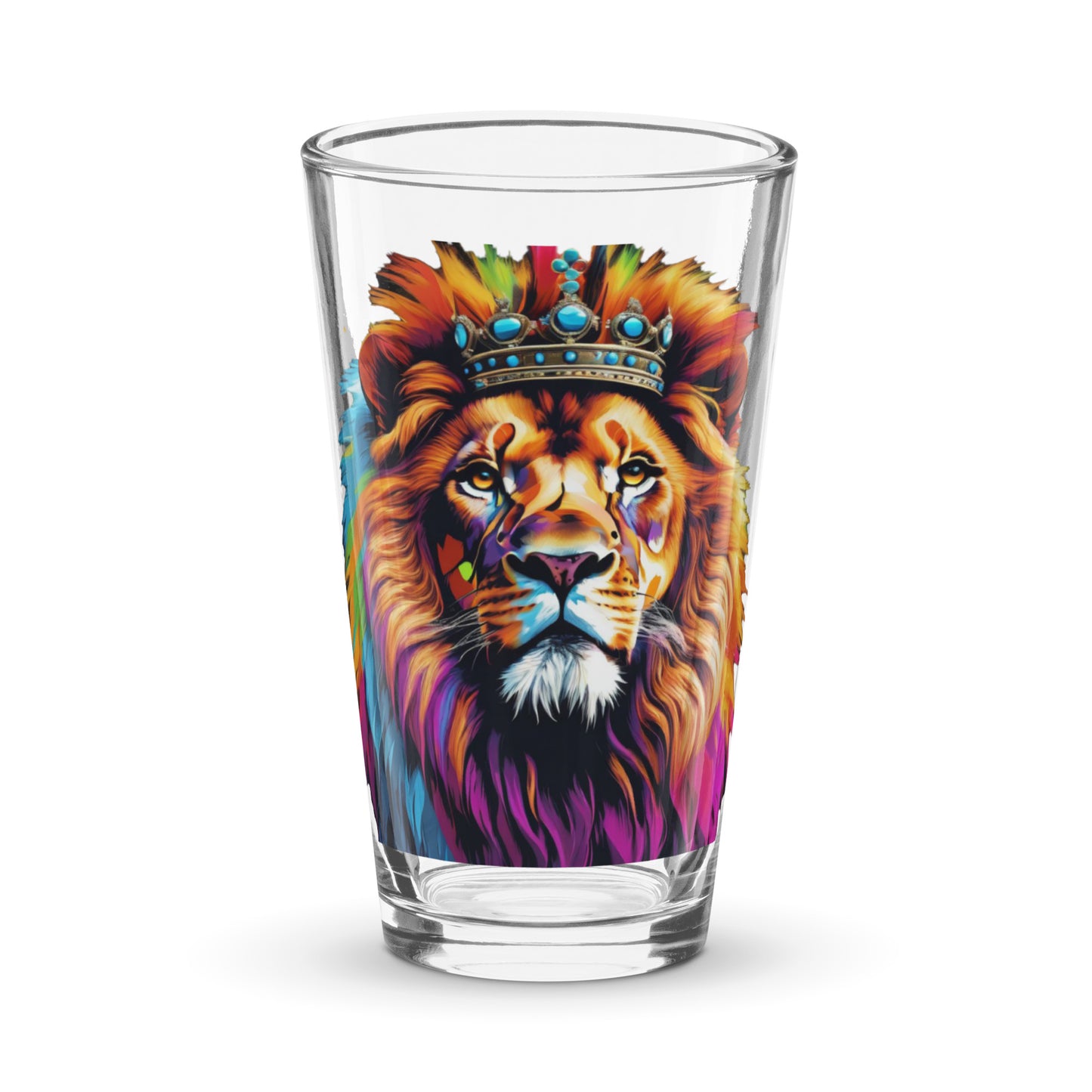 Shaker pint glass - Lion with Colorful Mane and Crown