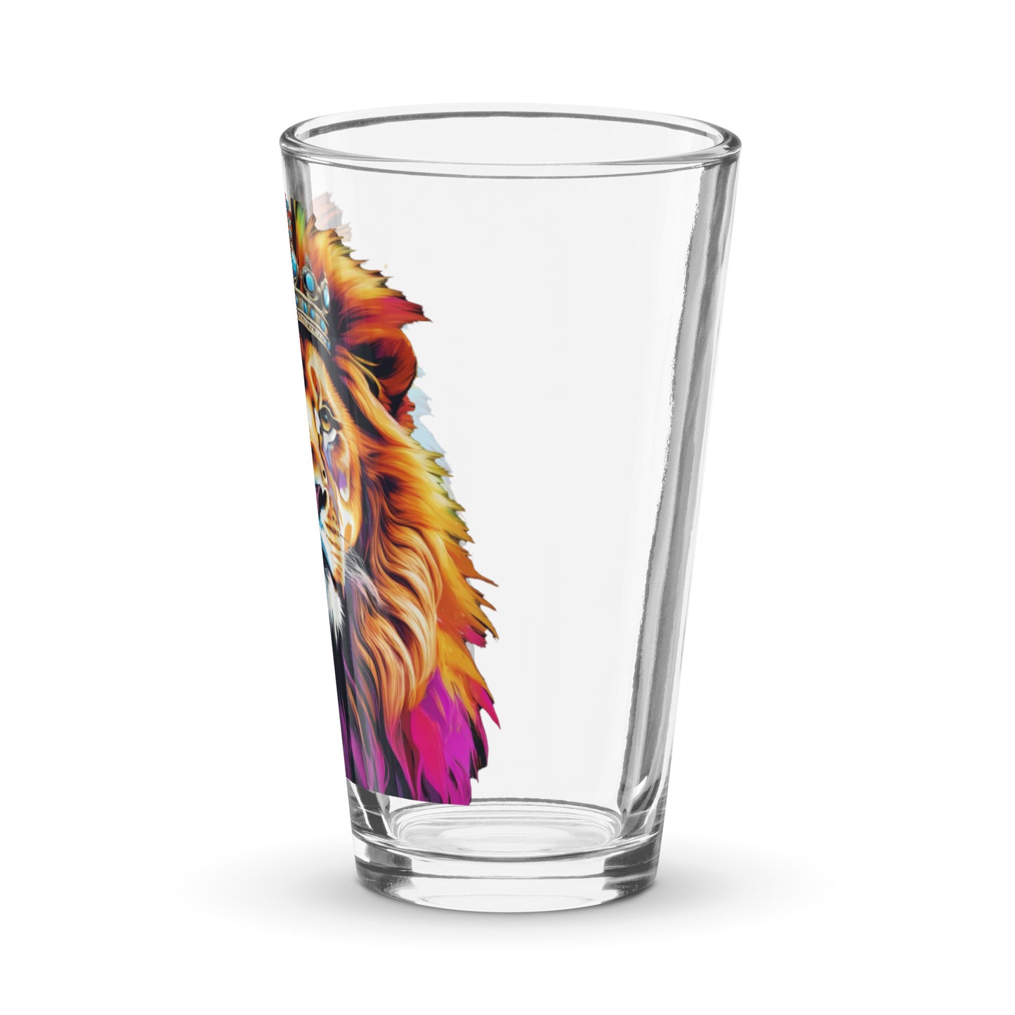 Shaker pint glass - Lion with Colorful Mane and Crown