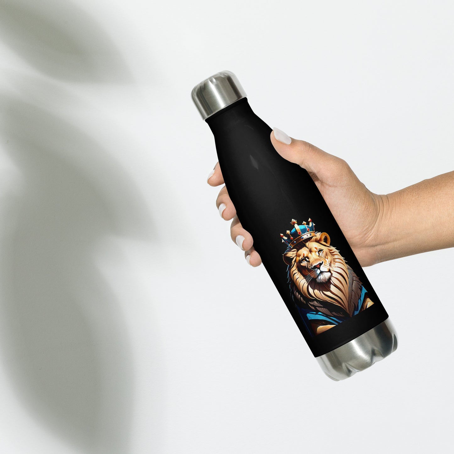 Stainless steel water bottle - Lion with Blue Attire and Crown