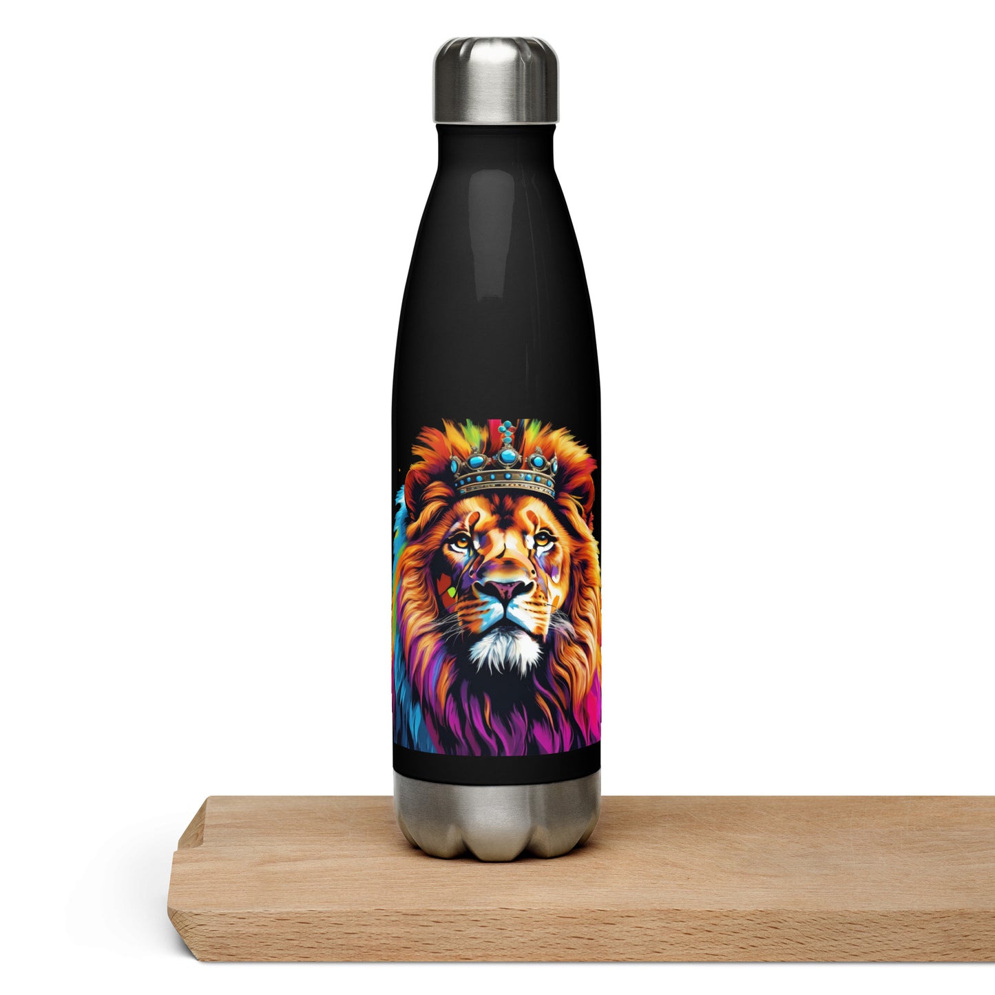 Stainless steel water bottle - Lion with Colorful Mane and Crown