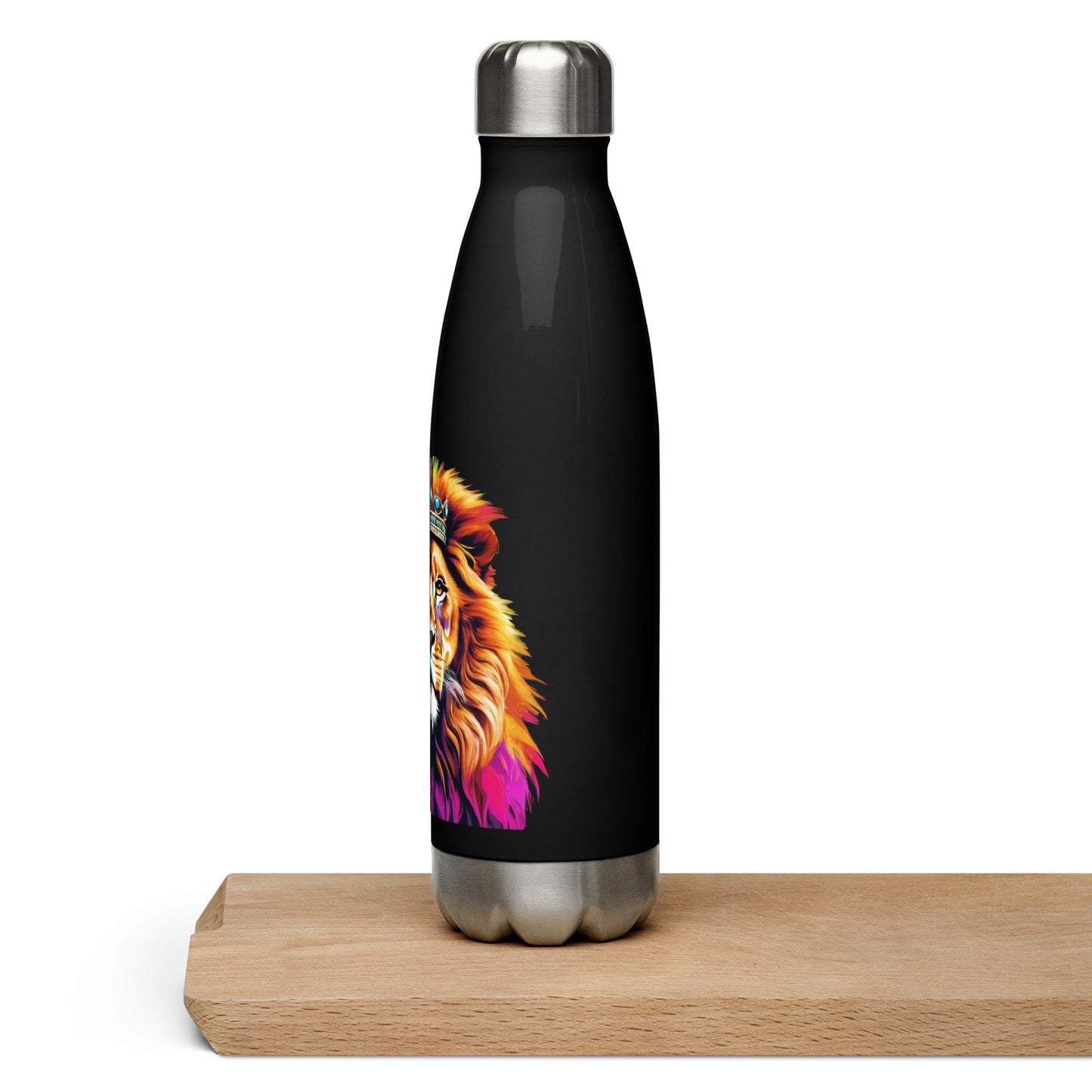 Stainless steel water bottle - Lion with Colorful Mane and Crown