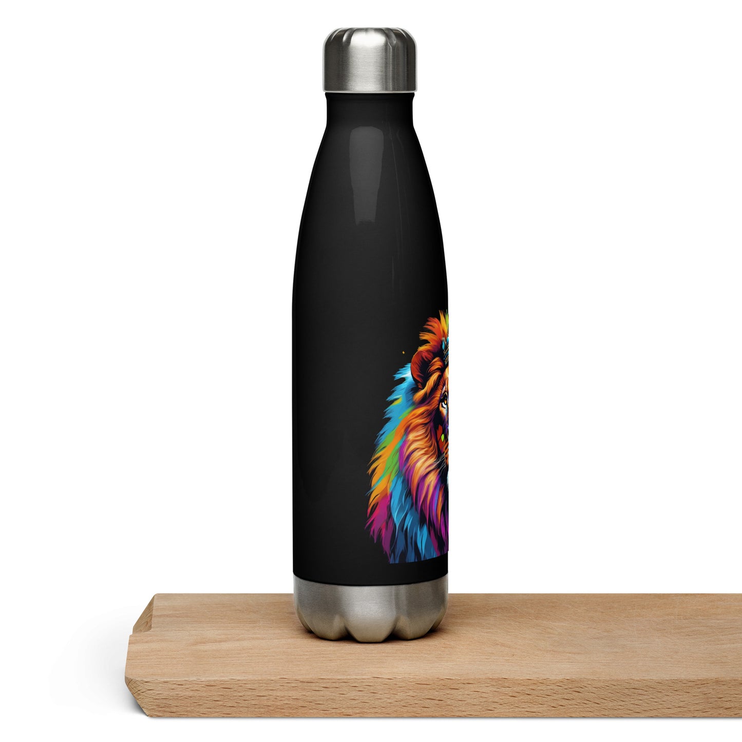 Stainless steel water bottle - Lion with Colorful Mane and Crown