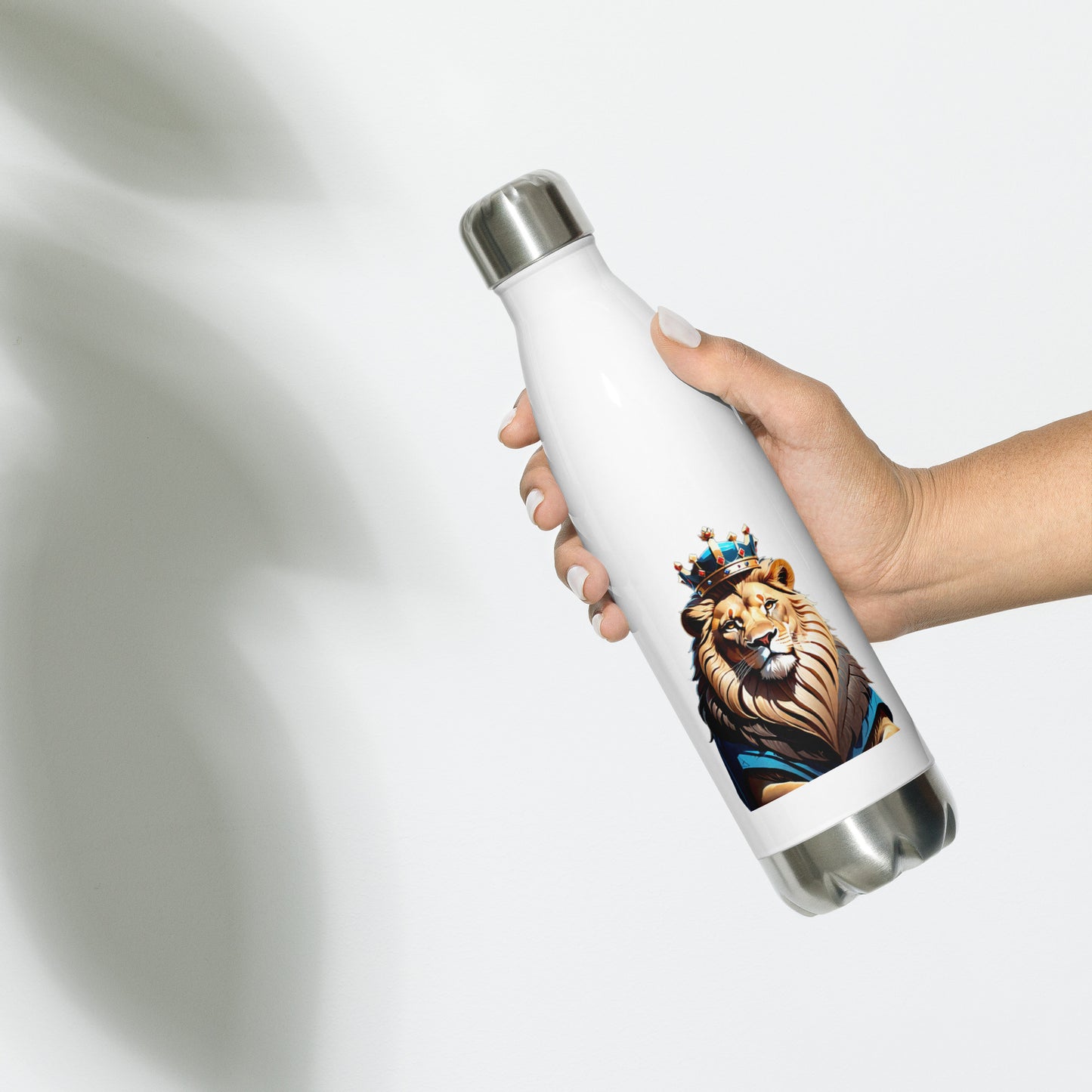 Stainless steel water bottle - Lion with Blue Attire and Crown