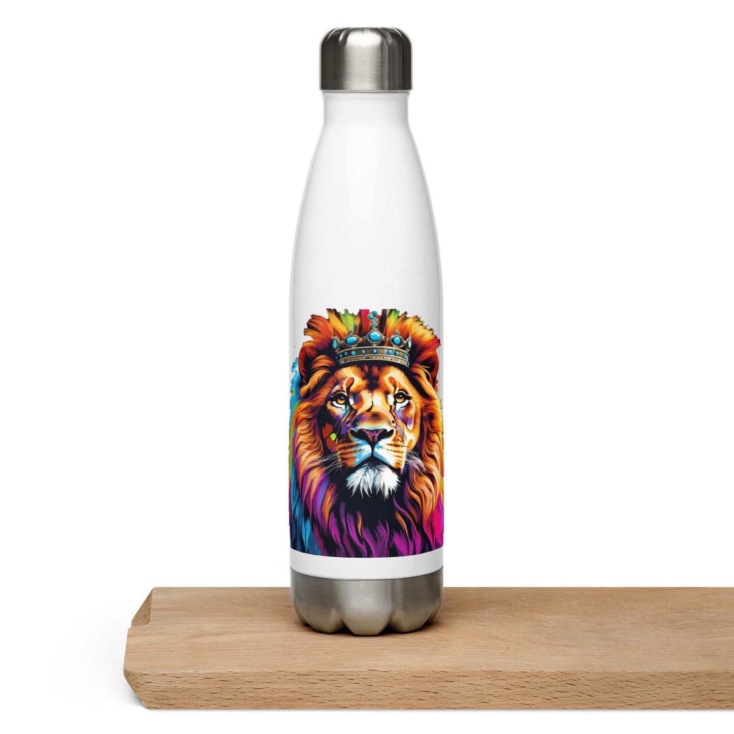 Stainless steel water bottle - Lion with Colorful Mane and Crown