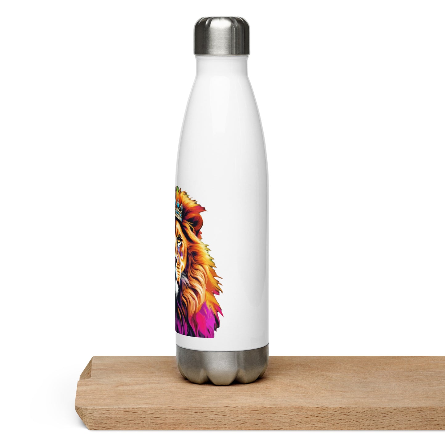 Stainless steel water bottle - Lion with Colorful Mane and Crown