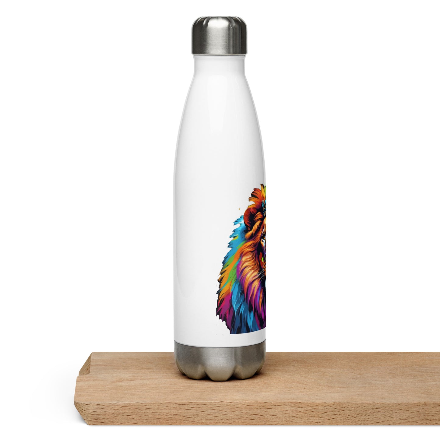 Stainless steel water bottle - Lion with Colorful Mane and Crown