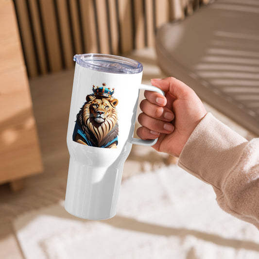 Travel mug with a handle - Lion with Blue Attire and Crown