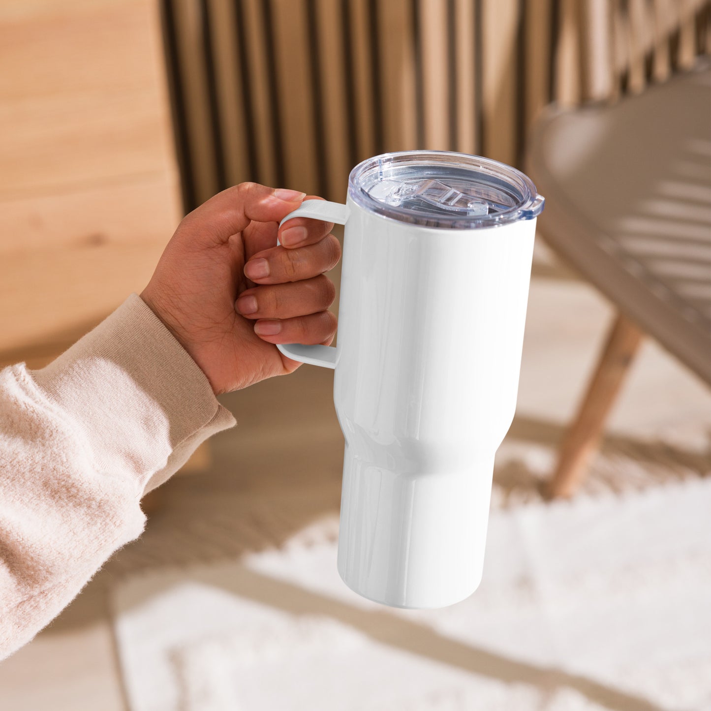 Travel mug with a handle - Lion with Blue Attire and Crown