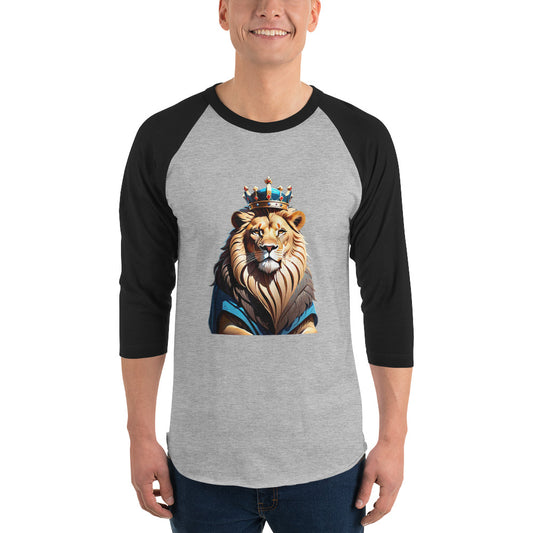 3/4 sleeve raglan shirt - Lion with Blue Attire and Crown