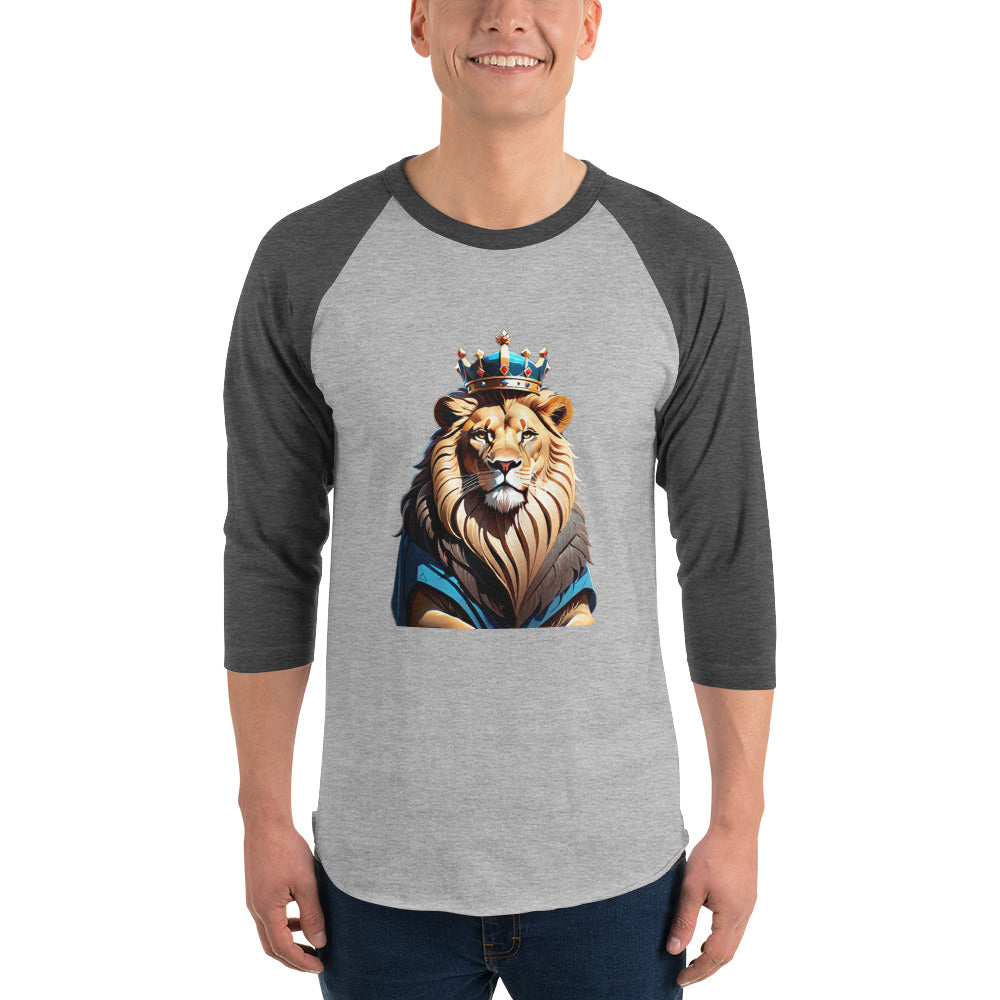 3/4 sleeve raglan shirt - Lion with Blue Attire and Crown