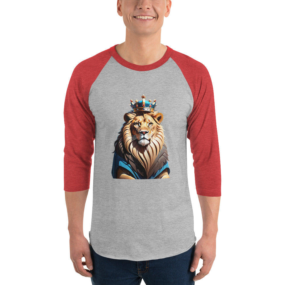 3/4 sleeve raglan shirt - Lion with Blue Attire and Crown