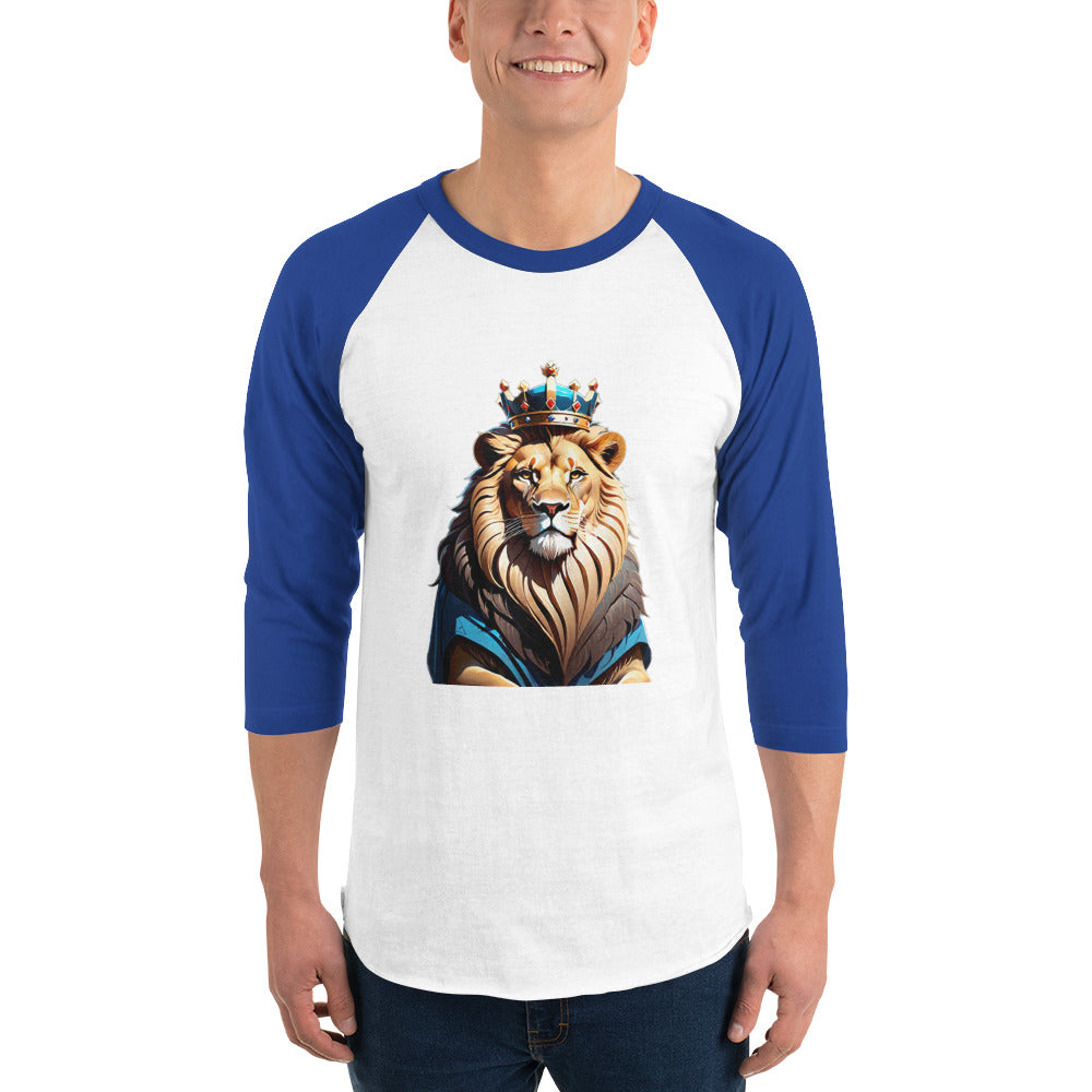 3/4 sleeve raglan shirt - Lion with Blue Attire and Crown