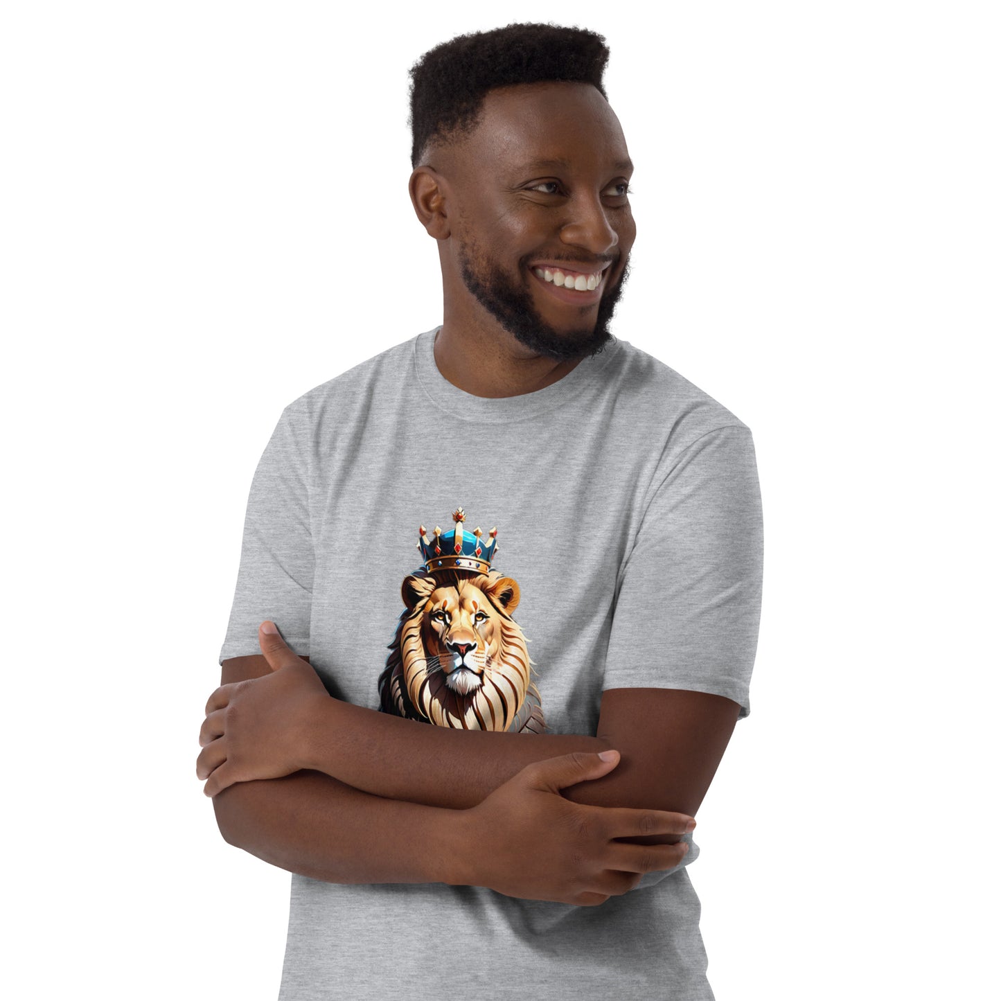 Short-Sleeve Unisex T-Shirt - Lion with Blue Attire and Crown