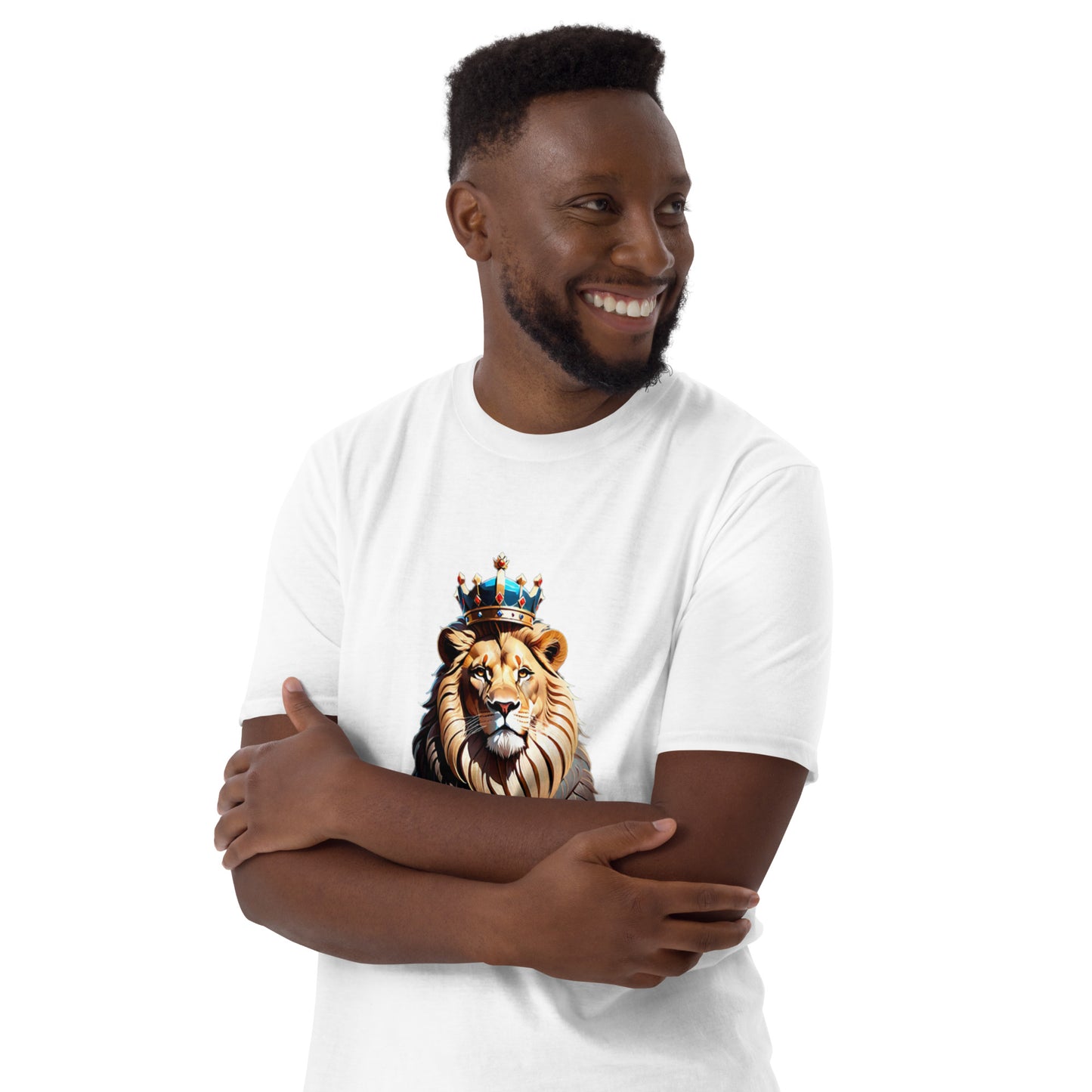 Short-Sleeve Unisex T-Shirt - Lion with Blue Attire and Crown