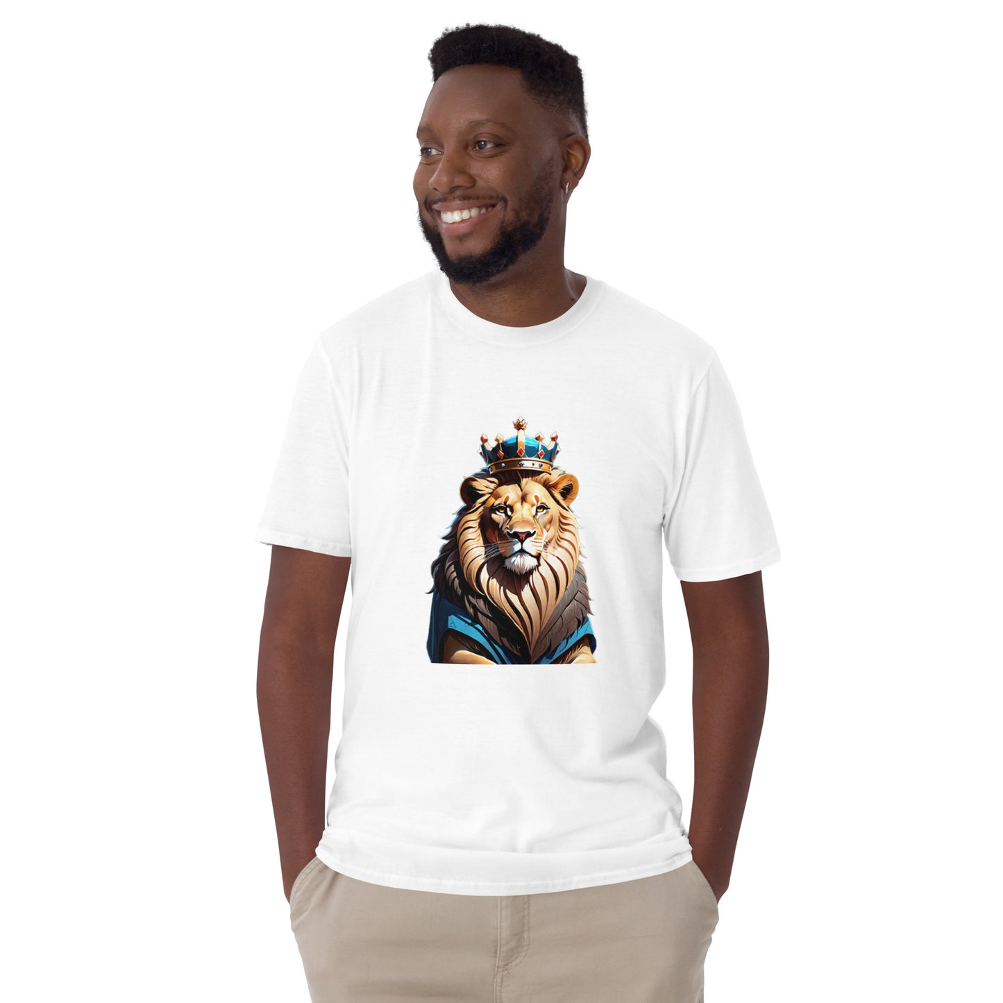 Short-Sleeve Unisex T-Shirt - Lion with Blue Attire and Crown