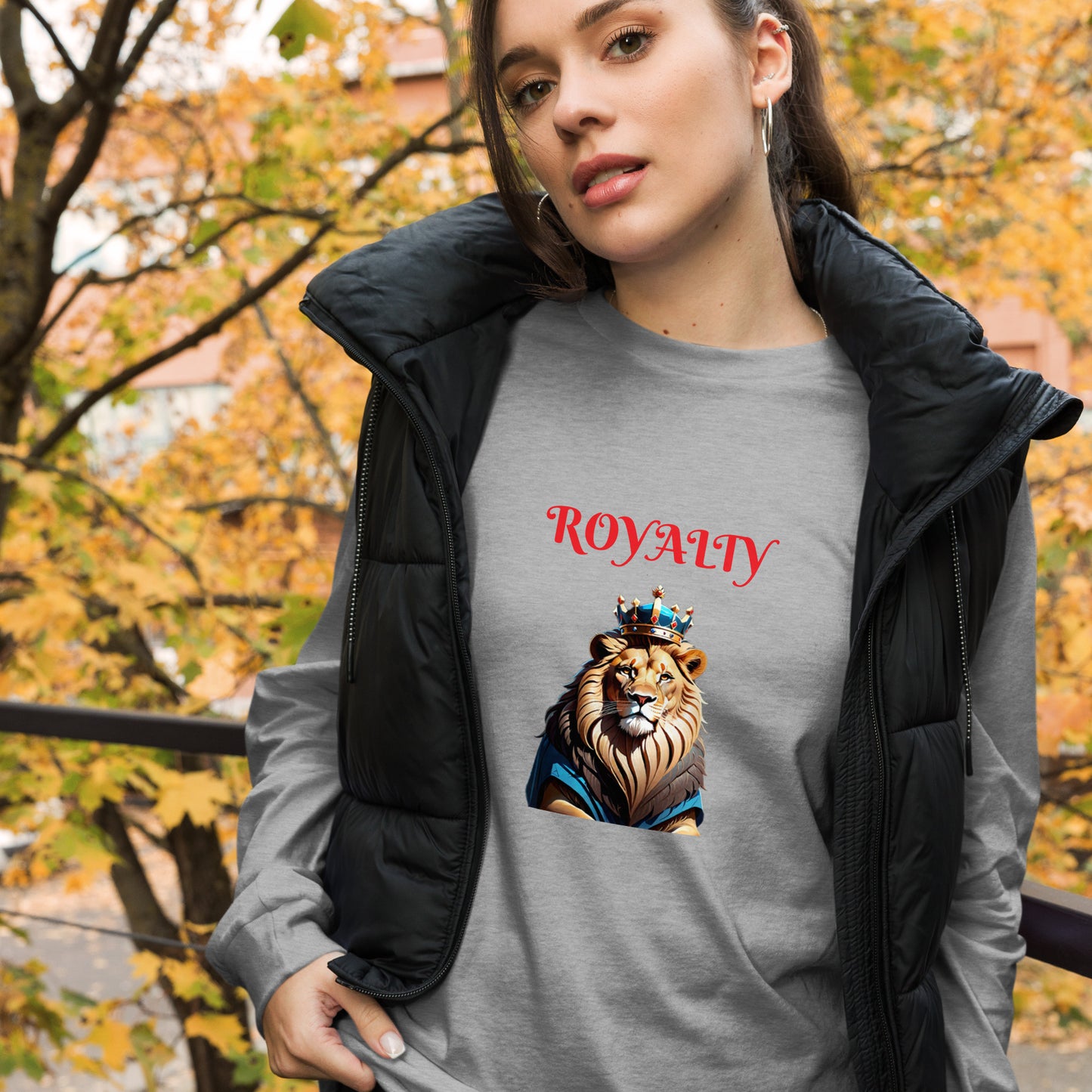 Unisex Long Sleeve Tee - "ROYALTY" Lion with Blue Attire and Crown