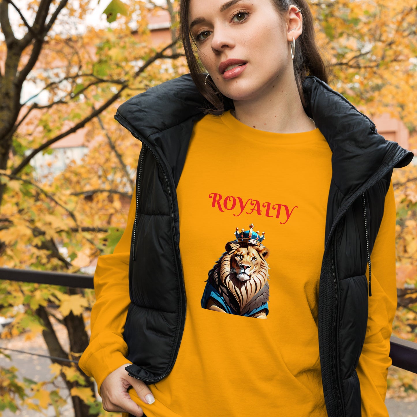 Unisex Long Sleeve Tee - "ROYALTY" Lion with Blue Attire and Crown