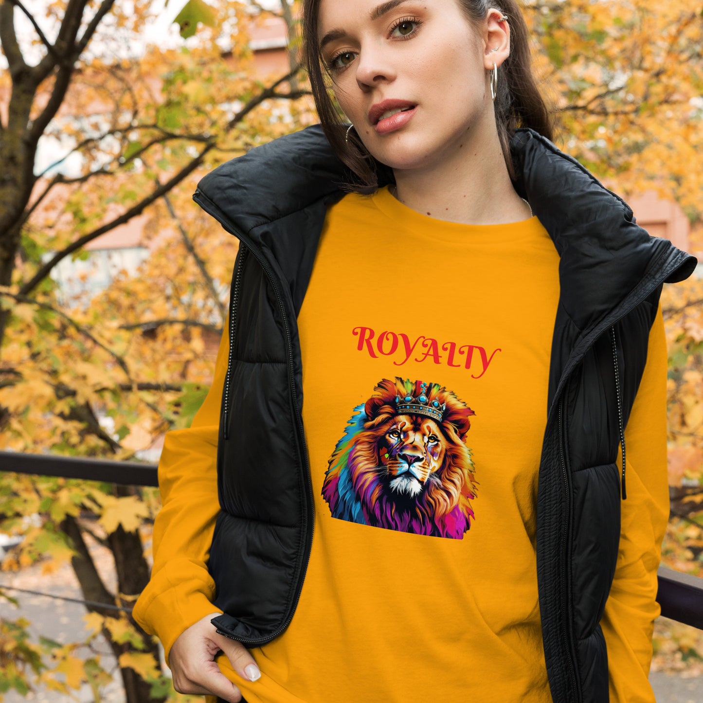 Unisex Long Sleeve Tee - "ROYALTY" Lion with Colorful Mane and Crown