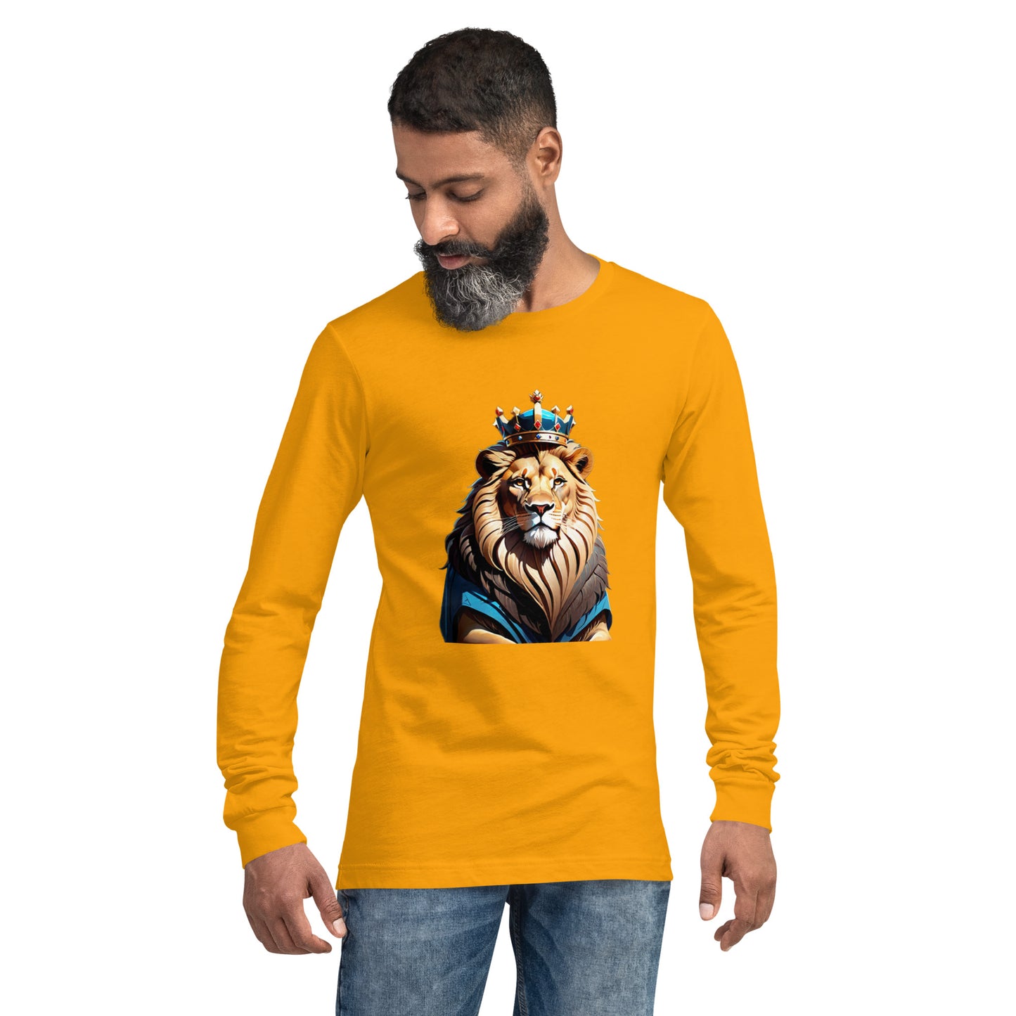 Unisex Long Sleeve Tee - Lion with Blue Attire and Crown