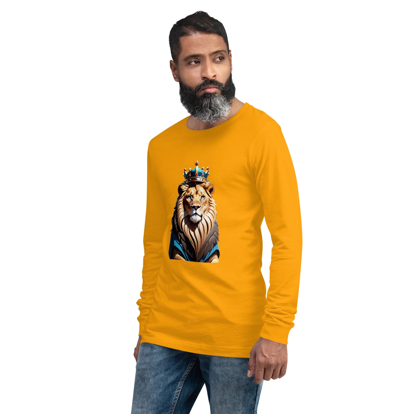 Unisex Long Sleeve Tee - Lion with Blue Attire and Crown