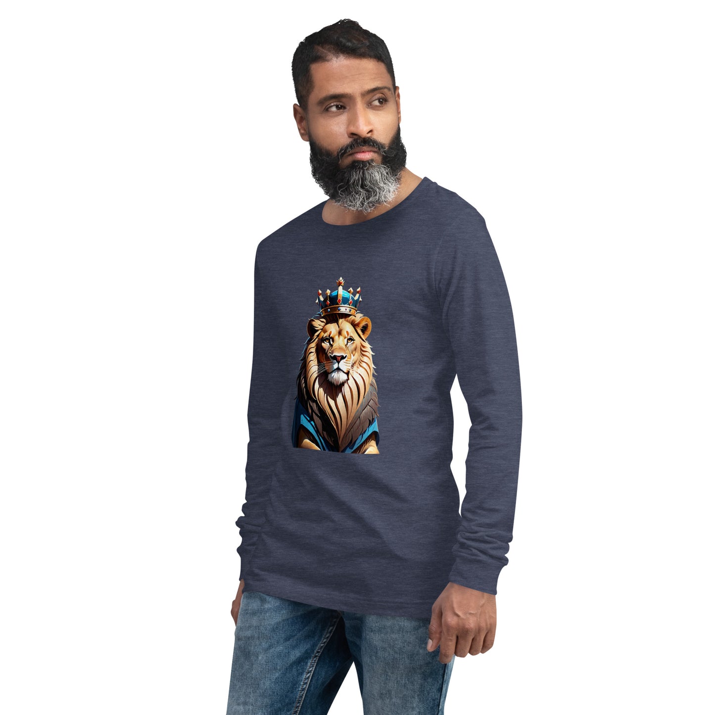 Unisex Long Sleeve Tee - Lion with Blue Attire and Crown