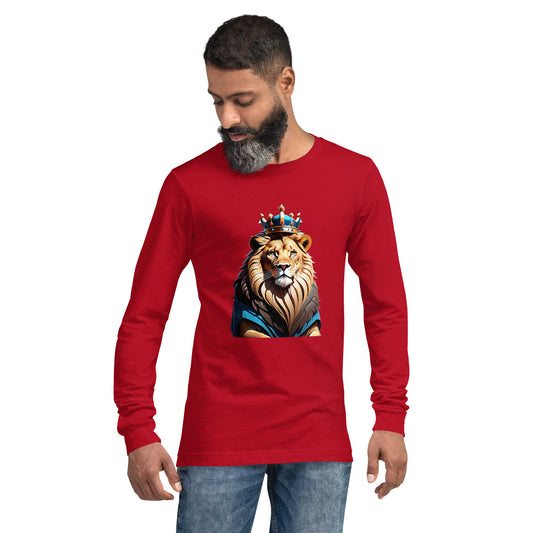 Unisex Long Sleeve Tee - Lion with Blue Attire and Crown