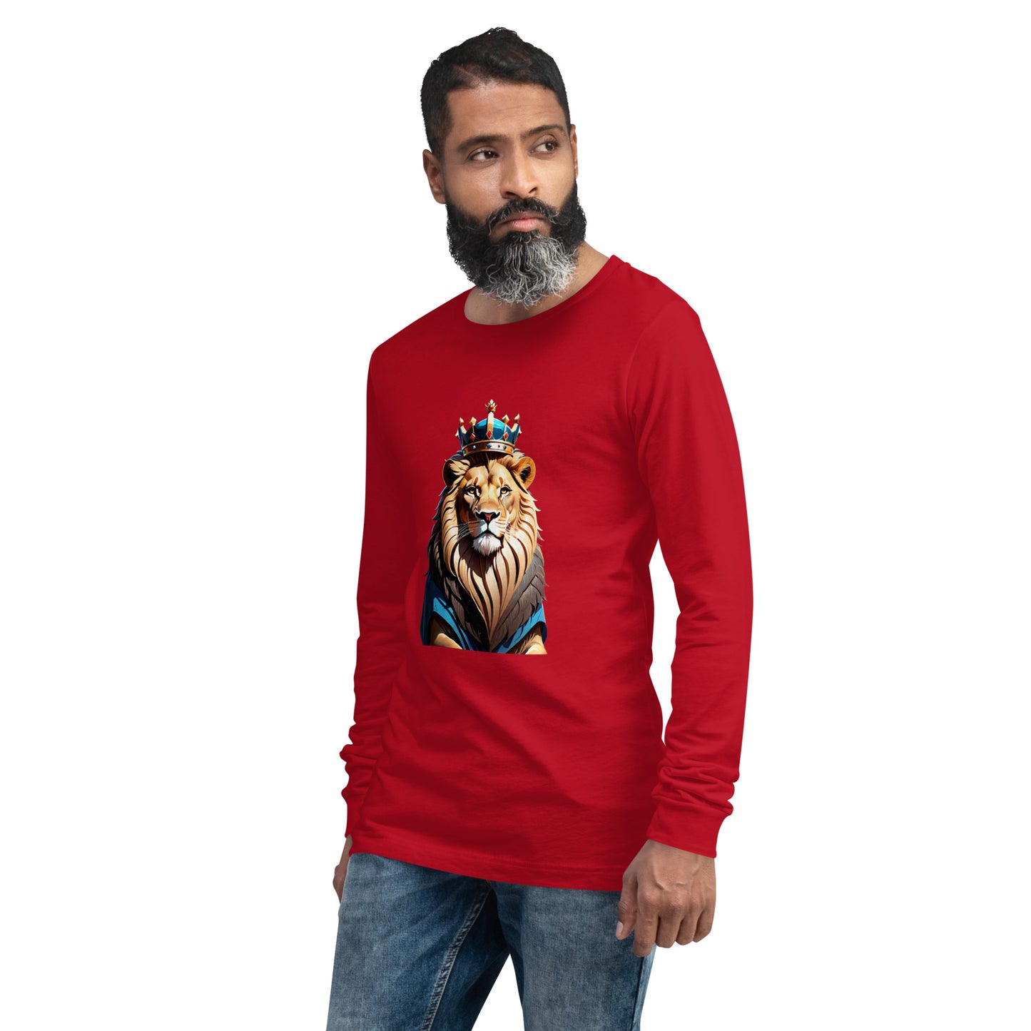 Unisex Long Sleeve Tee - Lion with Blue Attire and Crown