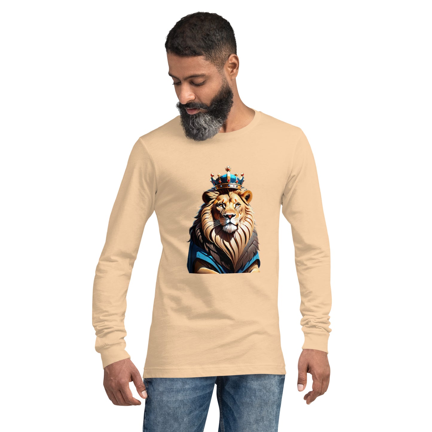 Unisex Long Sleeve Tee - Lion with Blue Attire and Crown