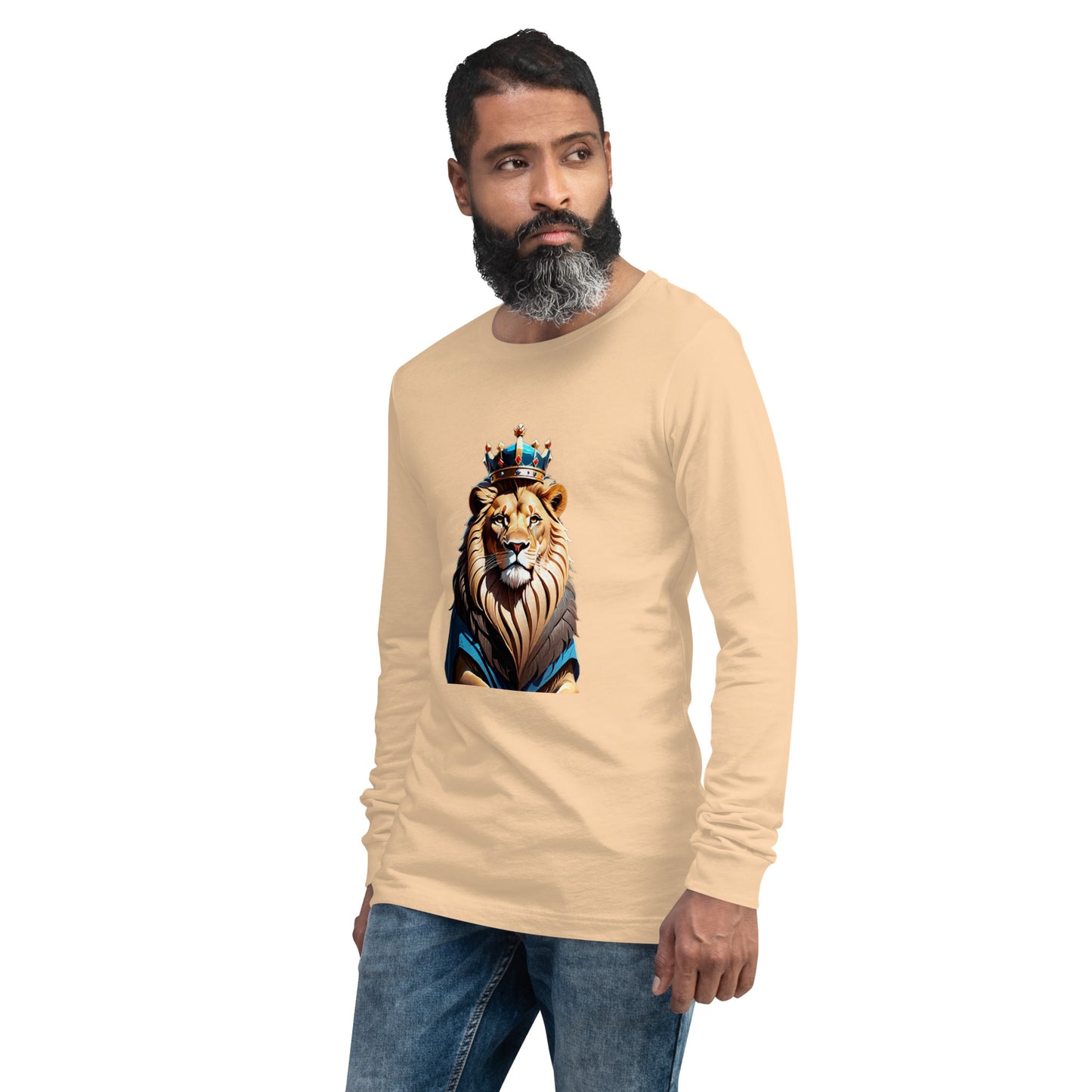 Unisex Long Sleeve Tee - Lion with Blue Attire and Crown